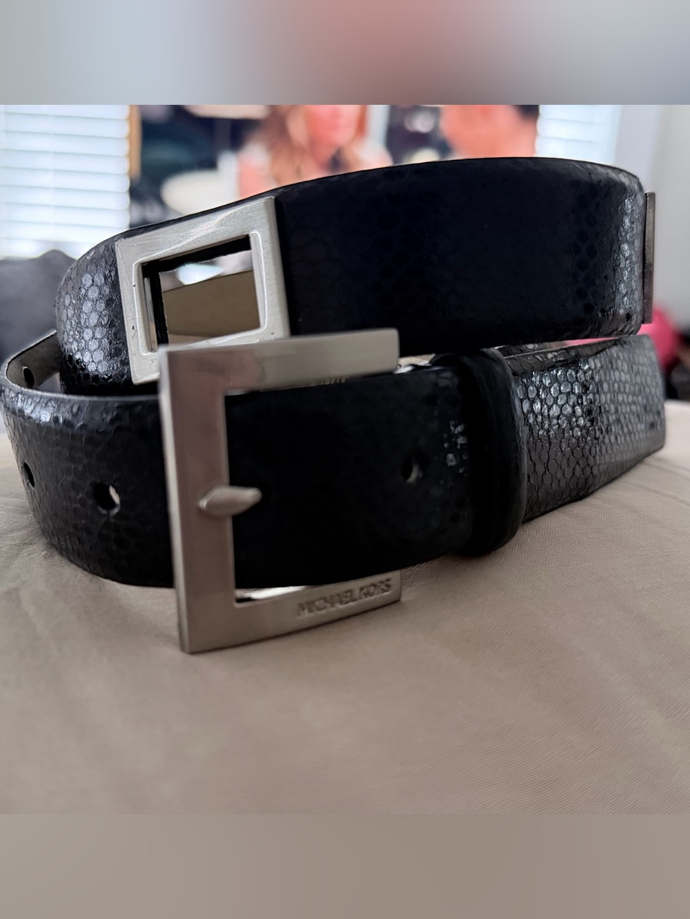 Michael Kors black textured leather belt